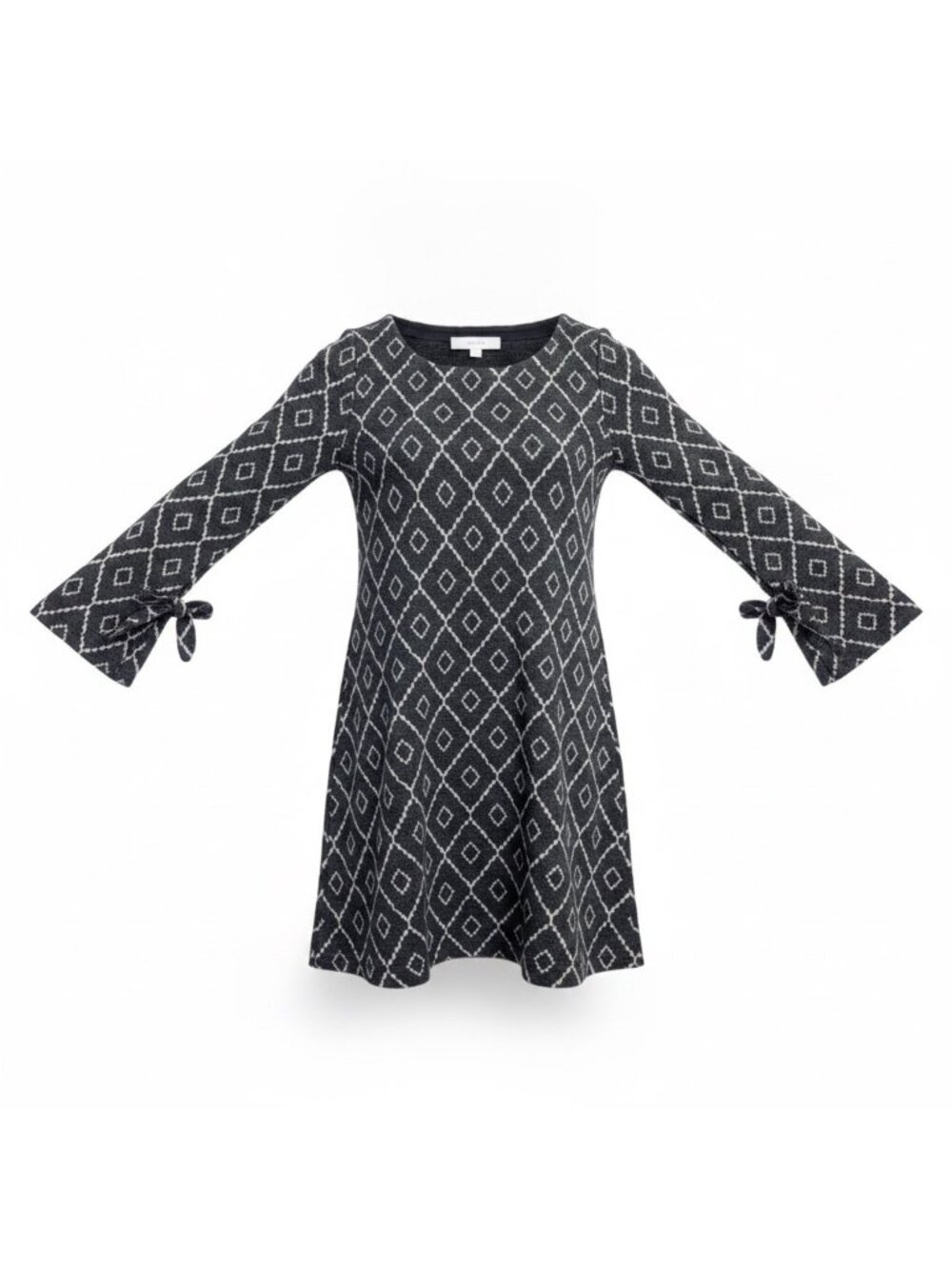 Loft Womens Gray Diamond Pattern Bell Sleeve Dress Szize SP